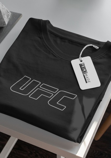 Ufc Bisiklet Yaka Yüksek Kalite Baskılı Siyah T-Shirt