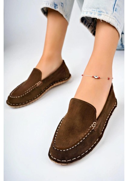Deri Vizon Süet Kadın Deri Loafer TRC77-0601