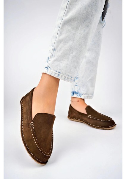 Deri Vizon Süet Kadın Deri Loafer TRC77-0601