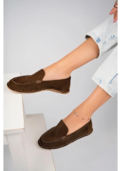 Deri Vizon Süet Kadın Deri Loafer TRC77-0601