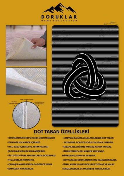 Kaymaz Taban Yıkanabilir Dijital Baskı Dekoratif Modern Desenli Dot Taban Halı Nes V2 Serisi NES038
