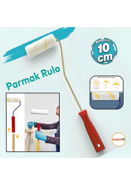 Boyacı Rulosu Yüzeyler Için Saplı Duvar Boya Rulosu Fırça Saten Parmak Boyama Tadilat Rulosu 10 cm