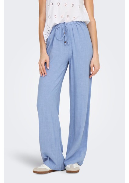 Onlsolvi Regular Fit Normal Bel Geniş Paça Keten Karışımlı Pantolon Bayan Pantolon 15338692