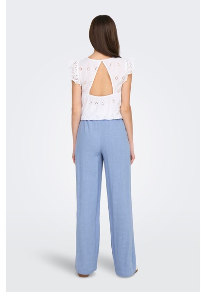Onlsolvi Regular Fit Normal Bel Geniş Paça Keten Karışımlı Pantolon Bayan Pantolon 15338692