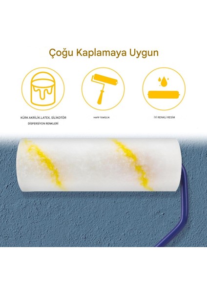 Boyacı Rulosu Yüzeyler Için Saplı Duvar Boya Rulosu Fırça Saten Parmak Boyama Tadilat Rulosu 10 cm