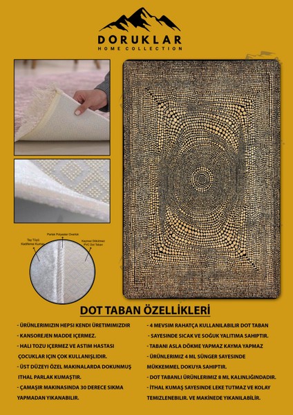 Kaymaz Taban Yıkanabilir Dijital Baskı Dekoratif Modern Desenli Dot Taban Halı Nes V2 Serisi NES033