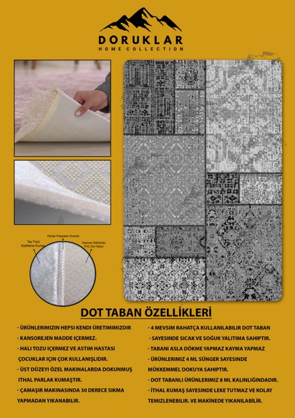 Kaymaz Taban Yıkanabilir Dijital Baskı Dekoratif Modern Desenli Dot Taban Halı Nes V2 Serisi NES028