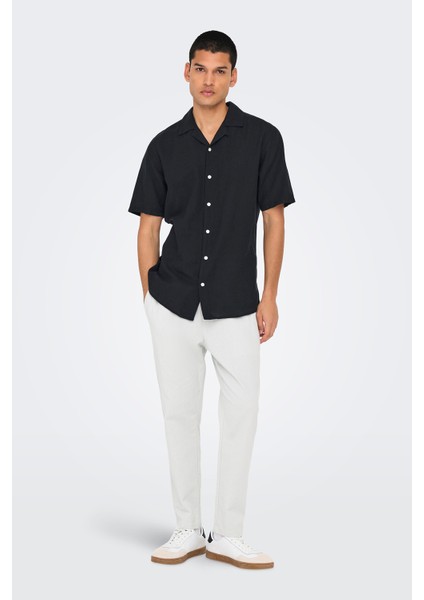 Onscaiden Keten ve Pamuk Karışımlı Slim Fit Kısa Kollu Gömlek Erkek Gömlek 22025116
