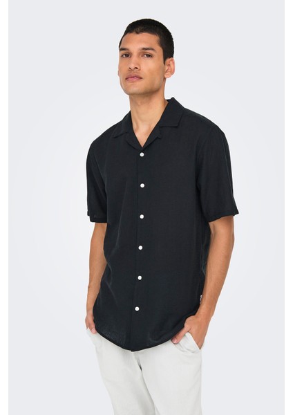 Onscaiden Keten ve Pamuk Karışımlı Slim Fit Kısa Kollu Gömlek Erkek Gömlek 22025116