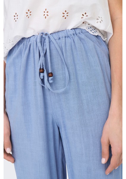 Onlsolvi Regular Fit Normal Bel Geniş Paça Keten Karışımlı Pantolon Bayan Pantolon 15338692 fırsatları