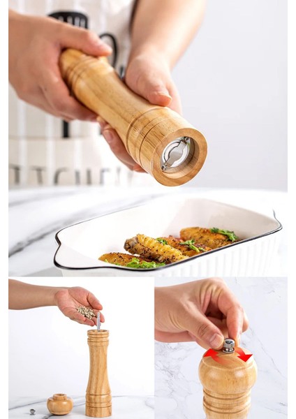 Bambu Gövdeli Komple Ahşap Tuz Karabiber Değirmeni Baharat Öğütücüsü 16 cm