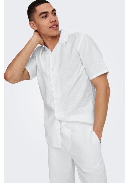 Onscaiden Keten ve Pamuk Karışımlı Slim Fit Kısa Kollu Gömlek Erkek Gömlek 22025116 modelleri