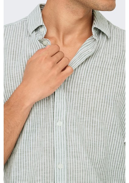 Onscaiden Çizgili Pamuk ve Keten Karışımlı Slim Fit Gömlek Erkek Gömlek 22026601 indirimleri