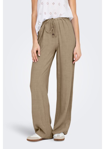 Onlsolvi Regular Fit Normal Bel Geniş Paça Keten Karışımlı Pantolon Bayan Pantolon 15338692