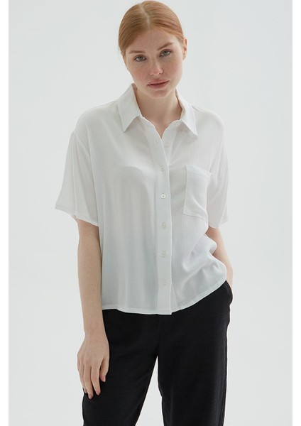 Regular Fit Cep Detaylı Kısa Kollu Crop Gömlek Bayan Gömlek 25Y0515K1