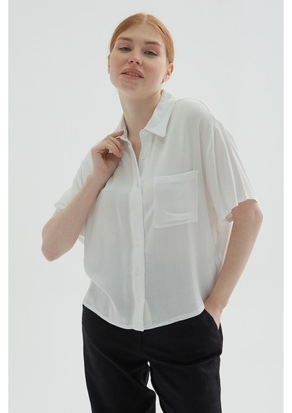 Regular Fit Cep Detaylı Kısa Kollu Crop Gömlek Bayan Gömlek 25Y0515K1