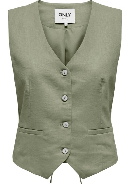 Onlcaro Keten Karışımlı Regular Fit V Yaka Yelek Bayan Yelek 15338714