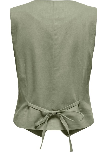 Onlcaro Keten Karışımlı Regular Fit V Yaka Yelek Bayan Yelek 15338714