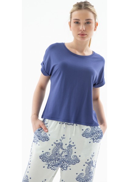Comfort Fit Bisiklet Yaka Bluz Bayan Bluz 25Y0519K1