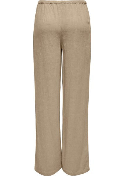 Onlsolvi Regular Fit Normal Bel Geniş Paça Keten Karışımlı Pantolon Bayan Pantolon 15338692 fırsatları
