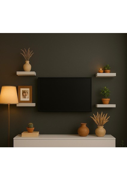4'lü Dekoratif Tv Yanı Duvar Rafı