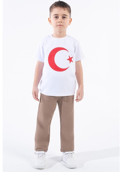 Erkek Çocuk Türk Bayraklı Beyaz Tshirt Penye