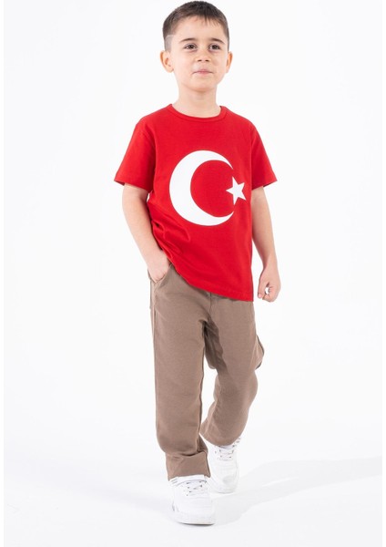 Erkek Çocuk Türk Bayraklı Kırmızı Tshirt Penye