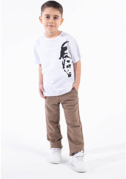 Erkek Çocuk Atatürk Siluet Baskılı Beyaz Tshirt