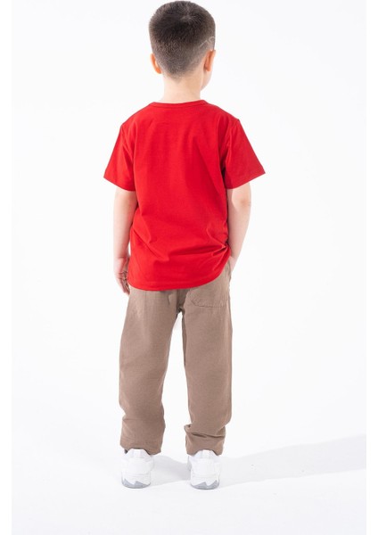 Erkek Çocuk Türk Bayrak Göğüs Arma Baskılı Kırmızı Tshirt modelleri