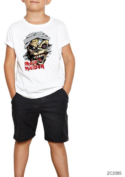 Iron Maiden Skull Cartoon Beyaz Çocuk Tişört