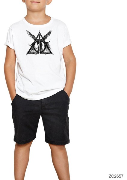 Harry Potter Deathly Hallows Beyaz Çocuk Tişört