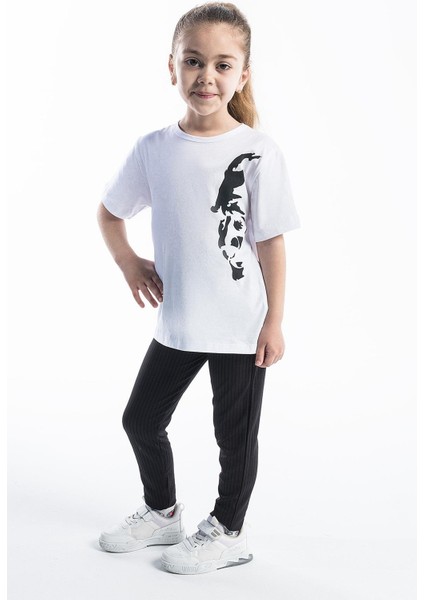 Kız Çocuk Atatürk Siluet Baskılı Beyaz Tshirt