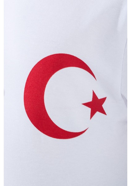 Kız Çocuk Türk Bayrak Göğüs Arma Baskılı Beyaz Tshirt fırsatları