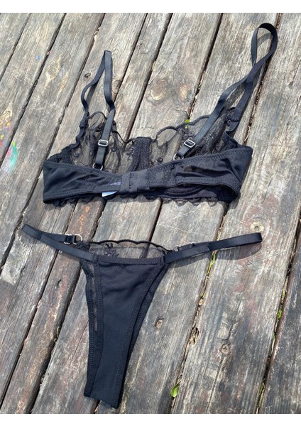 Siyah Çiçekli Bralet Takımı indirimleri