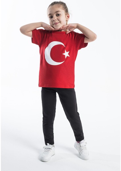 Kız Çocuk Türk Bayraklı Kırmızı Tshirt Penye