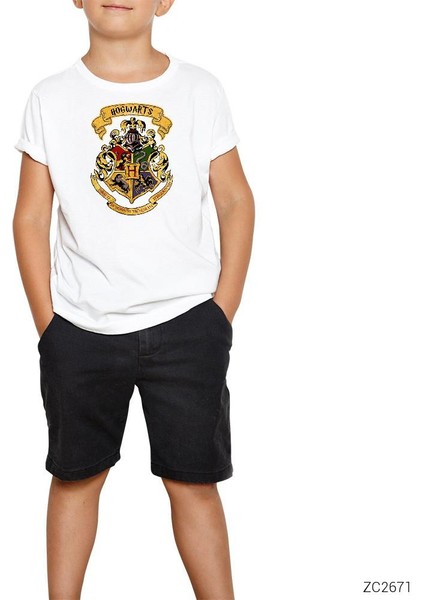 Harry Potter Hogwarts Logo Beyaz Çocuk Tişört