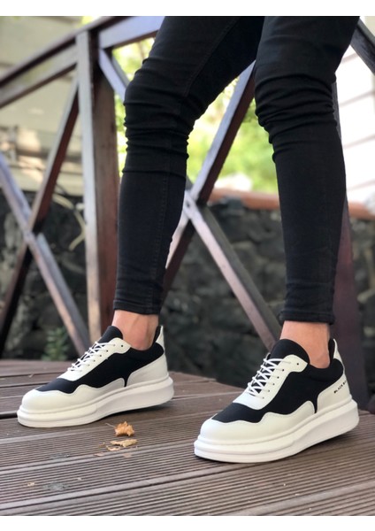 ET0238 Yüksek Taban Beyaz Siyah Bağcıklı Erkek Ayakkabı modelleri