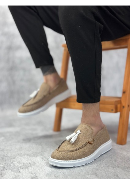 ET0005 Bağcıksız Yüksek Taban Klasik Keten Hardal Püsküllü Erkek Ayakkabı fiyatları
