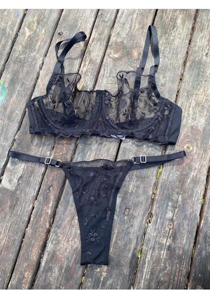 Siyah Çiçekli Bralet Takımı