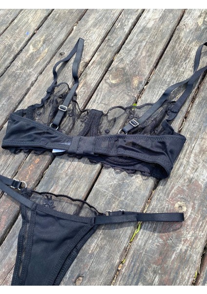 Siyah Çiçekli Bralet Takımı