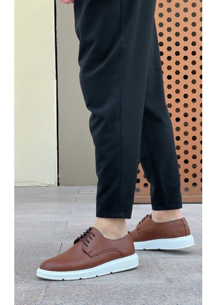 ET0003 Bağcıklı Klasik Taba Beyaz Kalın Taban Casual Erkek Ayakkabı