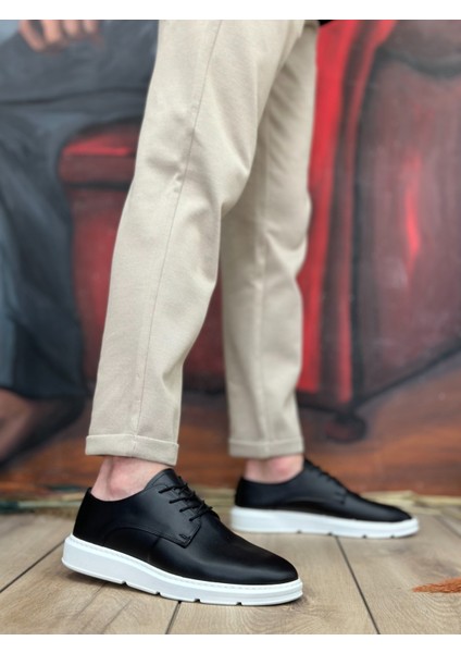 ET0003 Bağcıklı Klasik Siyah Beyaz Yüksek Taban Casual Erkek Ayakkabı