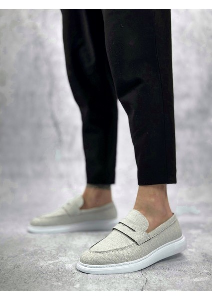 ET0355 Bağcıksız Keten Gri Klasik Corcik Erkek Ayakkabı