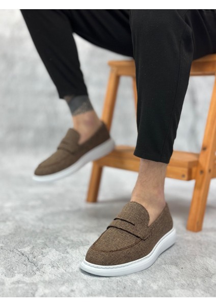 ET0355 Bağcıksız Keten Kahverengi Klasik Corcik Erkek Ayakkabı fırsatları