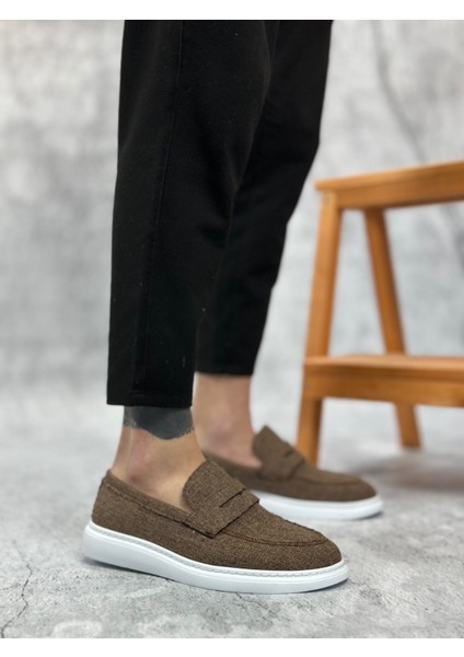 ET0355 Bağcıksız Keten Kahverengi Klasik Corcik Erkek Ayakkabı indirimleri