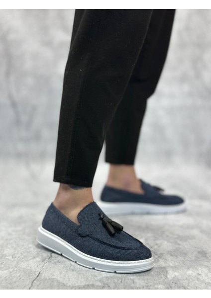 ET0005 Bağcıksız Yüksek Taban Klasik Keten Lacivert Püsküllü Erkek Ayakkabı indirimleri