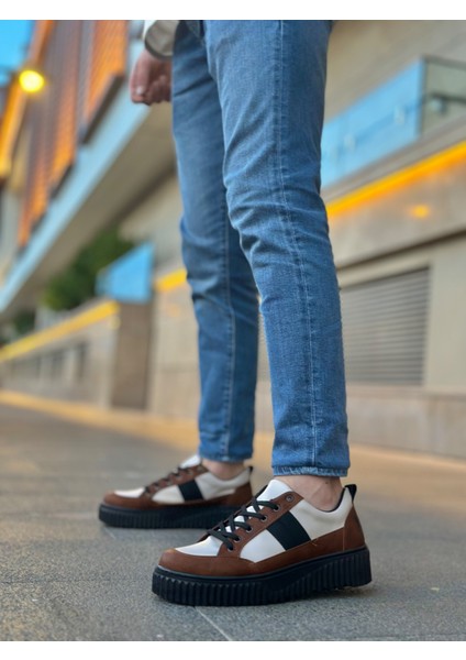 ET0804 Yüksek Siyah Taban Kahve Detaylı Bağcıklı Erkek Ayakkabı fırsatları
