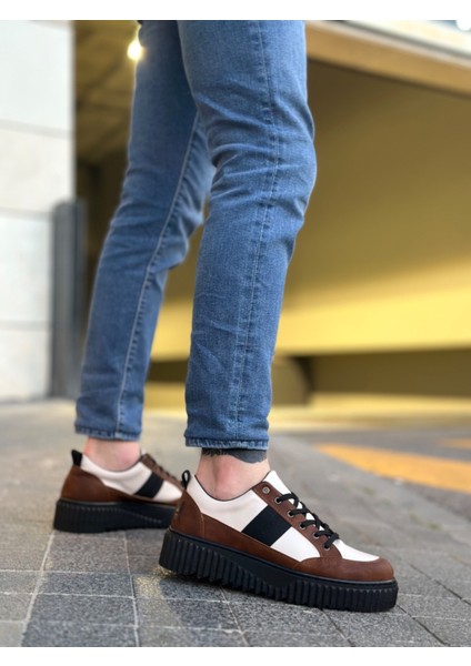 ET0804 Yüksek Siyah Taban Kahve Detaylı Bağcıklı Erkek Ayakkabı indirimleri