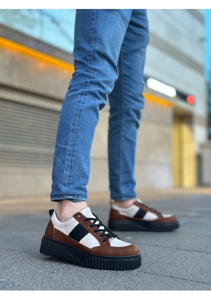 ET0804 Yüksek Siyah Taban Kahve Detaylı Bağcıklı Erkek Ayakkabı