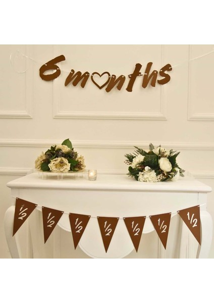 6 Months Craft Renk Banner Ipli Duvar Süsü Yarım Yaş Altı Ay Parti Süsü ve Üçgen Flama Ikili Set